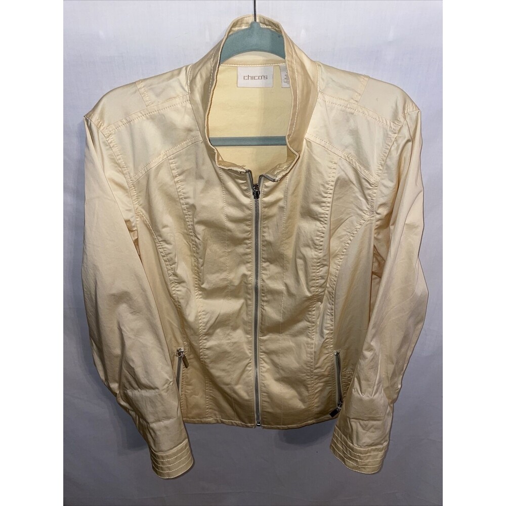 Chico’s Light Jacket Women’s Size 3 U.S. XL Yellow Full Zip Pockets Long Sleeve